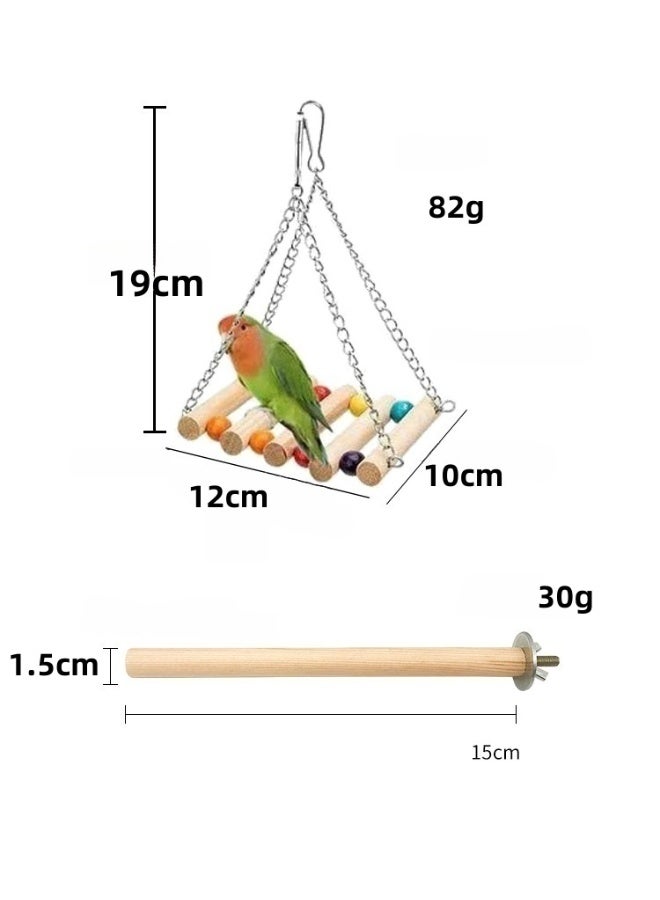 Oldzhan Parrot Toy Set, Natural Wood Color Combination Set, Parrot Play and Chew Toys, Colorful Beads, Swing, Climbing Ladder, Bird Supplies (8-piece Set) - Image 5